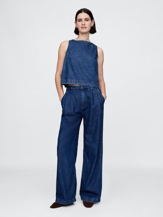365 Pantaloni cu pliuri UltraSoft din denim cu talie mare