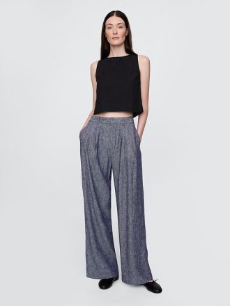 365 Pantaloni cu talie mare din amestec de in