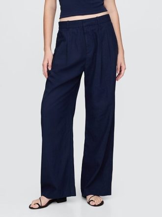 365 Pantaloni cu talie mare din amestec de in