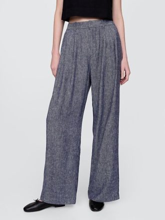 365 Pantaloni cu talie mare din amestec de in