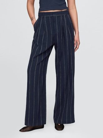 365 Pantaloni cu talie mare din amestec de in