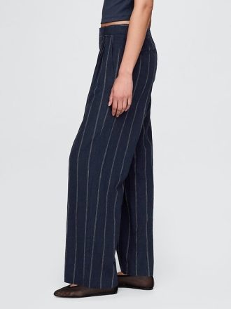 365 Pantaloni cu talie mare din amestec de in