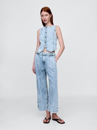 365 Pantaloni cu talie înaltă UltraSoft Denim plisați la gleznă