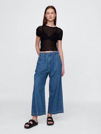 365 Pantaloni cu talie înaltă UltraSoft Denim plisați la gleznă