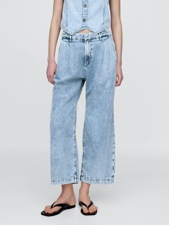 365 Pantaloni cu talie înaltă UltraSoft Denim plisați la gleznă