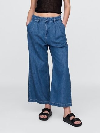 365 Pantaloni cu talie înaltă UltraSoft Denim plisați la gleznă