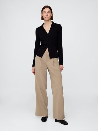 365 Pantaloni largi plisați cu talie joasă