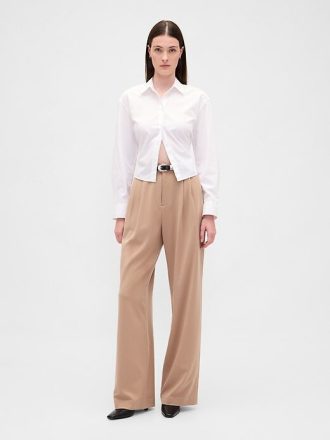 365 Pantaloni plisați din twill periat cu talie înaltă