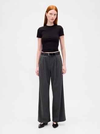 365 Pantaloni plisați din twill periat cu talie înaltă