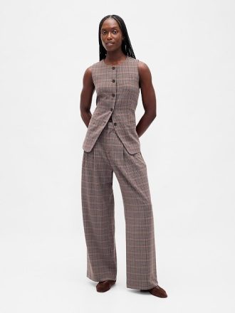 365 Pantaloni plisați din twill periat cu talie înaltă