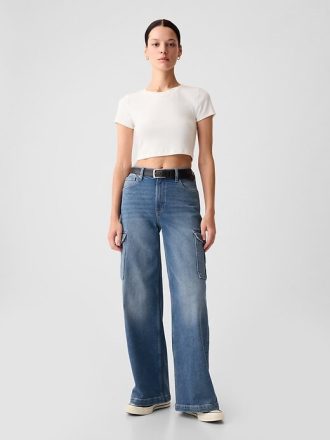 Blugi cargo cu talie mare Stride cu picioare largi