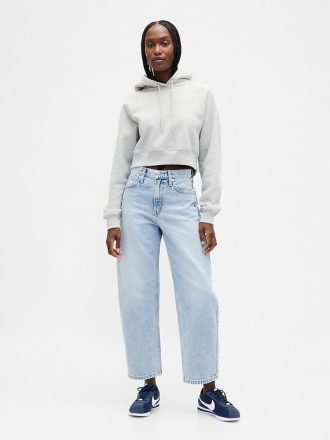 Blugi Crop Barrel cu talie mare