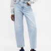 Blugi Crop Barrel cu talie mare Blugi Crop Barrel cu talie mare