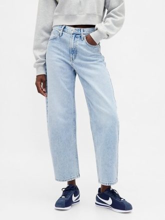 Blugi Crop Barrel cu talie mare