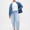 Blugi Crop Barrel cu talie mare Blugi Crop Barrel cu talie mare