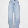 Blugi Crop Barrel cu talie mare Blugi Crop Barrel cu talie mare