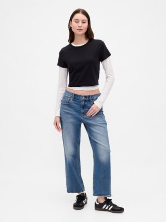 Blugi crop relaxați cu talie medie