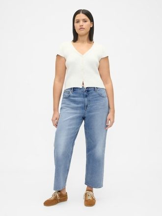 Blugi crop relaxați cu talie medie