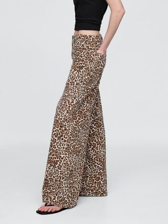 Blugi largi UltraSoft Leopard cu talie medie