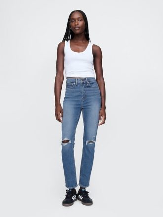 Blugi slim vintage cu talie mare