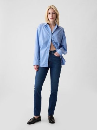 Blugi slim vintage cu talie mare