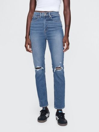 Blugi slim vintage cu talie mare