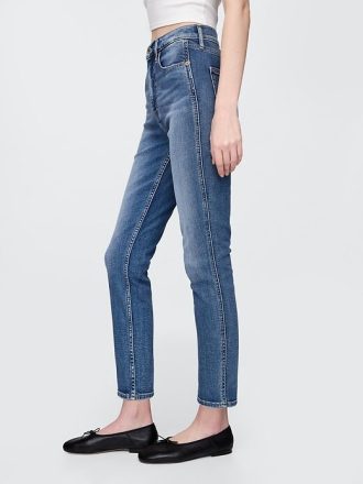 Blugi slim vintage cu talie mare