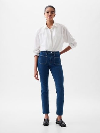Blugi slim vintage cu talie medie