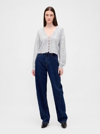 Cardigan crop festonat Fuzzy Pointelle