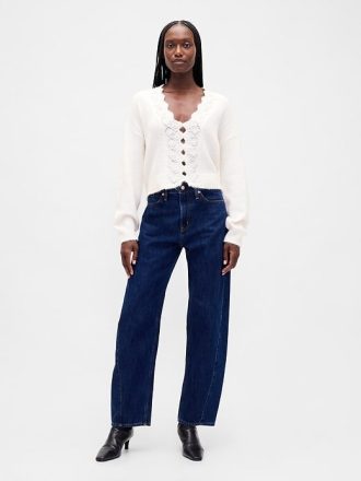 Cardigan crop festonat Fuzzy Pointelle