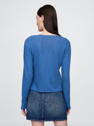Cardigan cu cravată în față din amestec de in