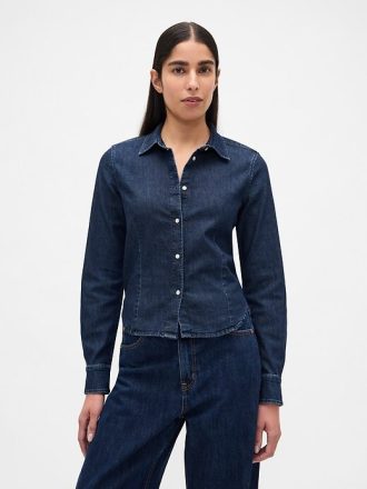 Cămașă crop de denim