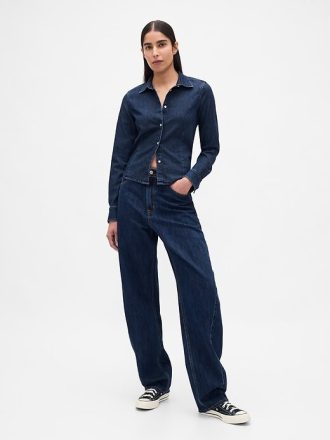 Cămașă crop de denim