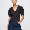 Cămașă crop din denim cu mâneci butoi