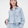 Cămașă crop din denim drapată GapStudio Cămașă crop din denim drapată GapStudio