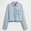 Cămașă crop din denim drapată GapStudio Cămașă crop din denim drapată GapStudio