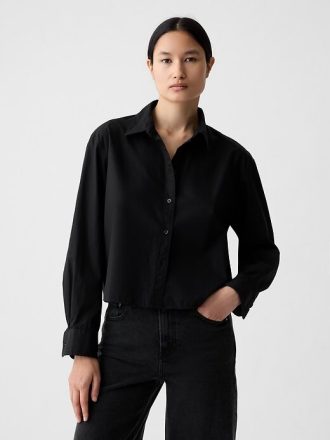 Cămașă crop din poplin din bumbac organic