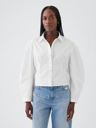 Cămașă crop din poplin din bumbac organic