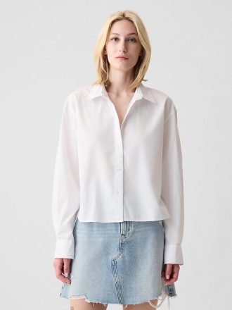 Cămașă crop din poplin din bumbac organic
