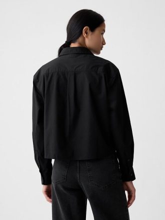 Cămașă crop din poplin din bumbac organic