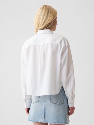 Cămașă crop din poplin din bumbac organic