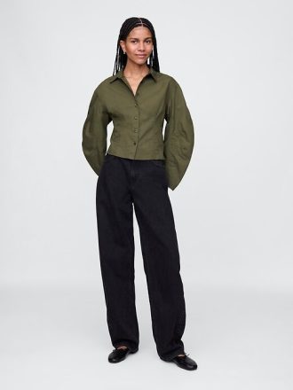 Cămașă crop din poplin din bumbac organic