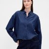 Cămașă crop UltraSoft Denim cu tiv drept