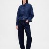 Cămașă crop UltraSoft Denim cu tiv drept