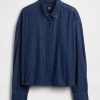 Cămașă crop UltraSoft Denim cu tiv drept