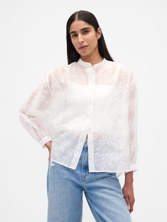 Cămașă cu flori din voile transparent