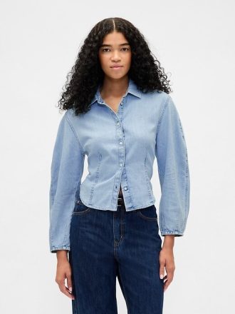 Cămașă din denim cu mânecă cu balon