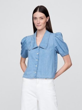 Cămașă din denim cu mâneci bufante