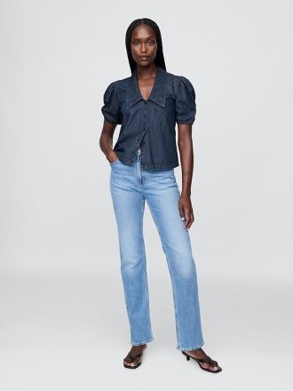 Cămașă din denim cu mâneci bufante