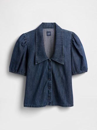Cămașă din denim cu mâneci bufante
